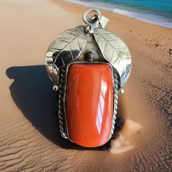 stunning handcrafted leaf and fruit theme Coral pendant with Tibetan silver2”inch tall🔥