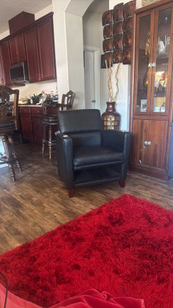 3 Black Leather Chairs With Computer arm Attachment