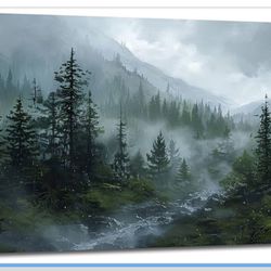 Large Forest Wall Art Nature Misty Mountain Canvas Living Room Tree Landscape Pictures Framed Prints Oversize Wall Decor Painting Artwork for Bedroom 