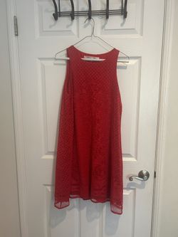Red Lace Sleeveless Dress – Knee Length-XS