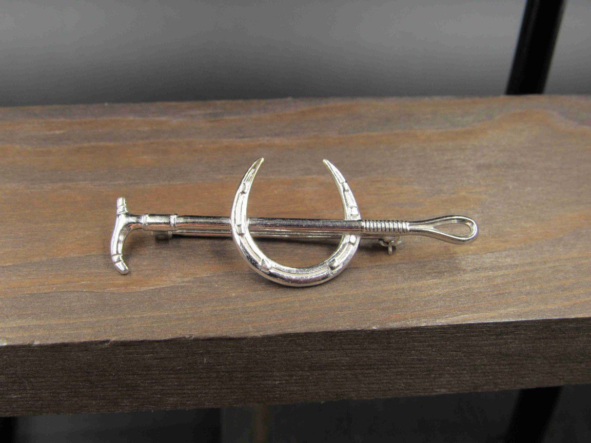 Sterling Silver Horseshoe And Cane Pin Brooch