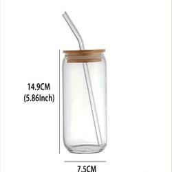 1pc, 500ml, Glass Straw Cup With Lid, Can Shaped Water Cup, Ice Coffee Cup, Suitable For Beer, Juice, Milk, Beverages, Tableware, Coffee Shop, Holiday