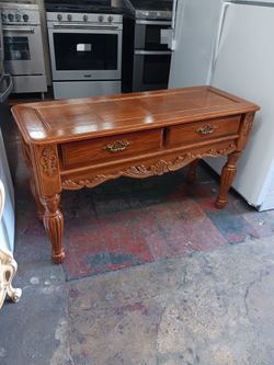 Vintage oak 2-drawer console table  48-inch