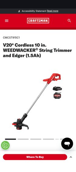 BRAND NEW IN BOX CMCST915C1
V20* Cordless 10 in. WEEDWACKER® String Trimmer and Edger (1.5Ah)