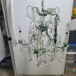 Vintage 5 Light Crystal And Metal Chandelier 