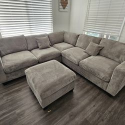 Brand New Sectional 99 X 99 Grey Corduroy $649 FREE LOCAL DELIVERY