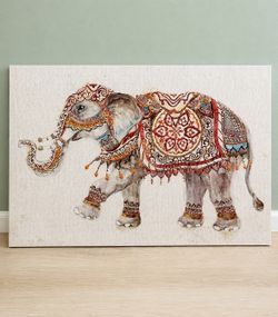 Large Decorative Elephant Canvas Wall Art – Boho/Global Decor