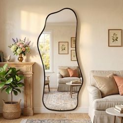 Aluminum Alloy Framed Irregular Full Length Floor Mirror, Free-standing, Leaning or Wall-mounted - 23x62