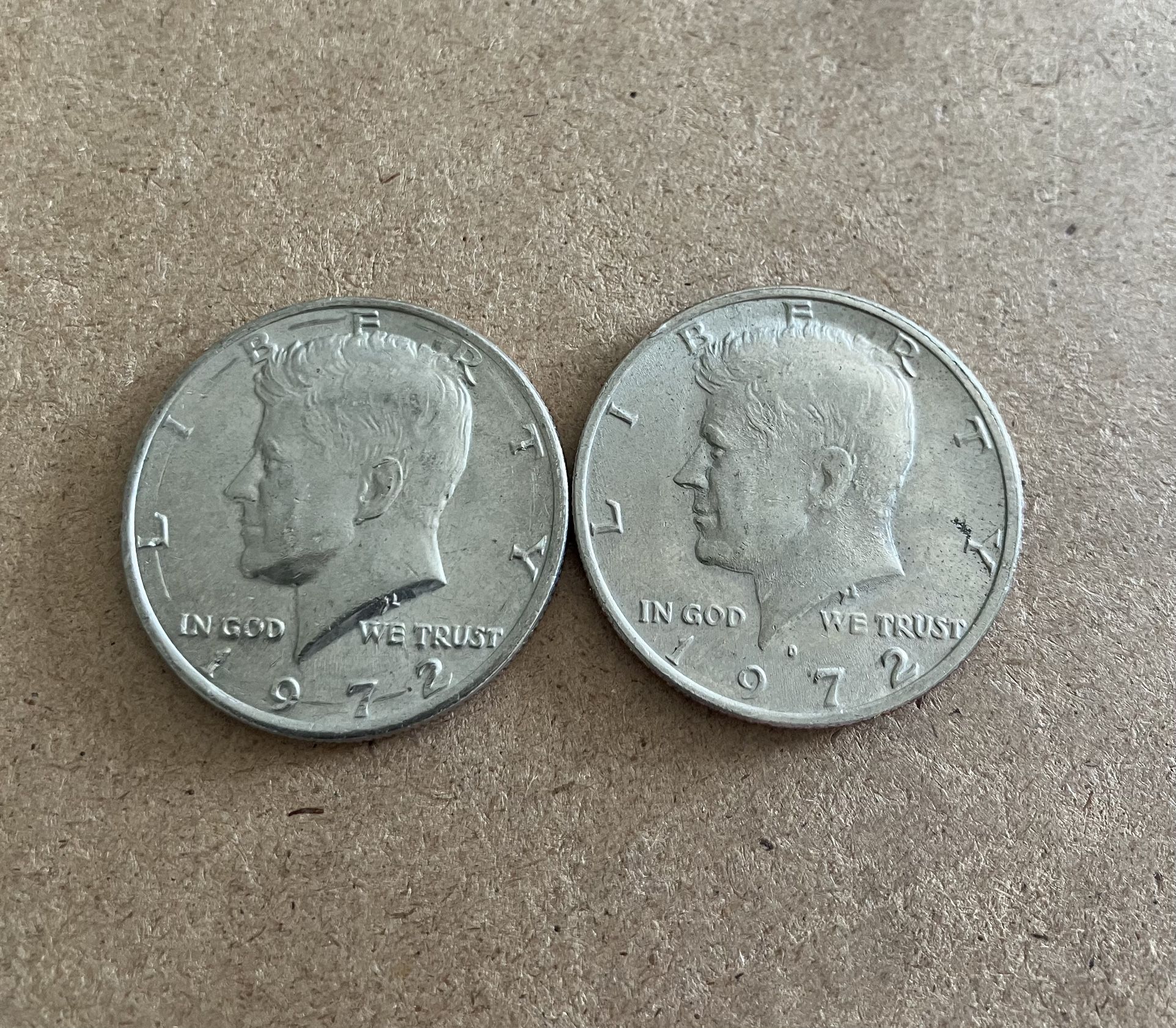Two 1972  Kennedy Halves 1 With No Mint