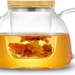 34oz/1000ml Glass Teapot with Glass Tea Infusers, Glass Tea Kettle for Loose Tea, with Removable Clear Infusers for Blooming Flower Tea, Ideal Tea Set