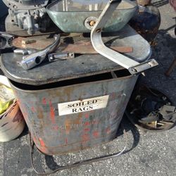 Vintage Galvanized Metal Soiled Rag Container