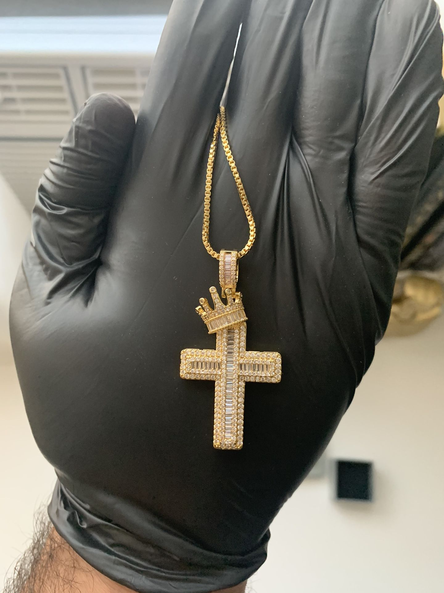 Crystal Stone Crowned Cross Necklace