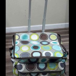 Thirty- One Picnic Rolling Cooler Wheeled Bag Collapsible Bag Tailgate Picnic Polka dot