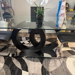 Black Square Glass Table (Chairs not included)