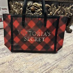 Victoria Secret Red Plaid Large Tote Bag