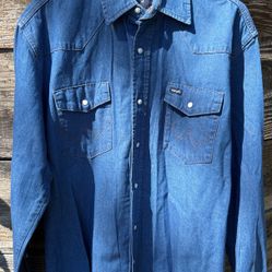 Wrangler Men’s L Perl Snap Button Up Long Sleeve Shirt Cowboy Work Wear