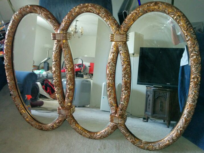 large triple mirror 3 overlapping oval mirrors 45" x 62"
