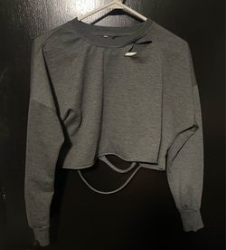 Gray Cropped Long-Sleeve with Cutout Detail