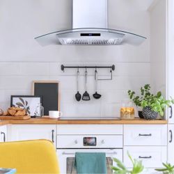 Wall Mount Range Hood, Touch Controls, LED Lights, Stainless Steel