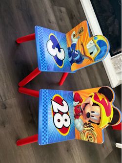 (2) child wood Mickey & Donald chairs