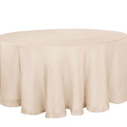 8 Round Tablecloth Beige - Faux Linen 120"