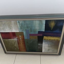 2 Large Canvas Paintings (24x36) – Geometric & Landscape Styles. $80.00 each one