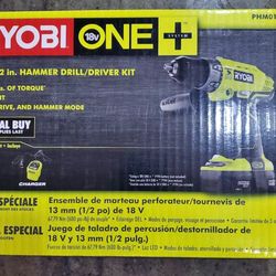 Ryobi Hammer Drill/Driver Kit. Charger+Battery 18v