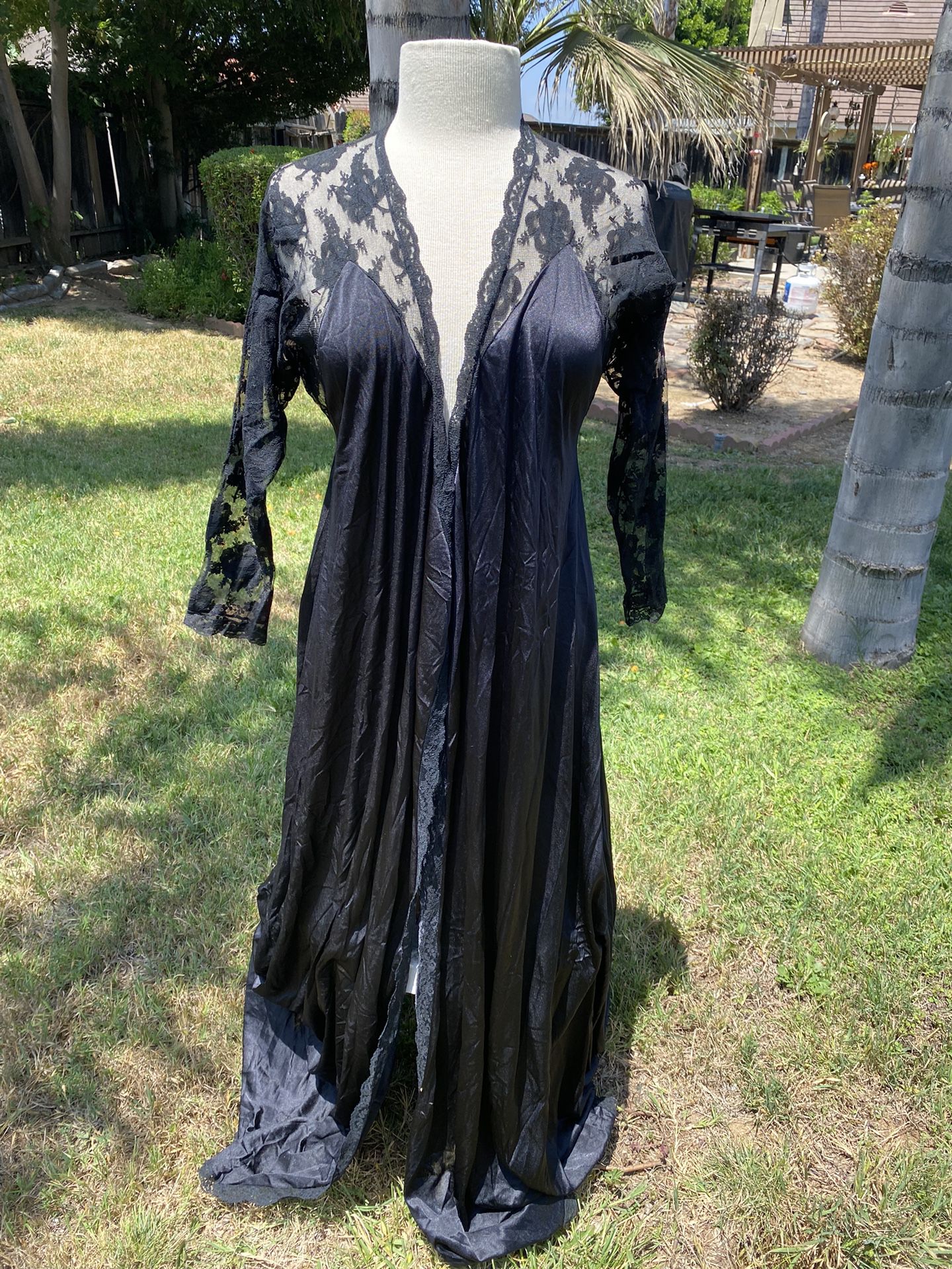 Vintage 1970’s Bob Mackie for Glydons Black Nylon, Lace Women’s Robe, Slip Dress