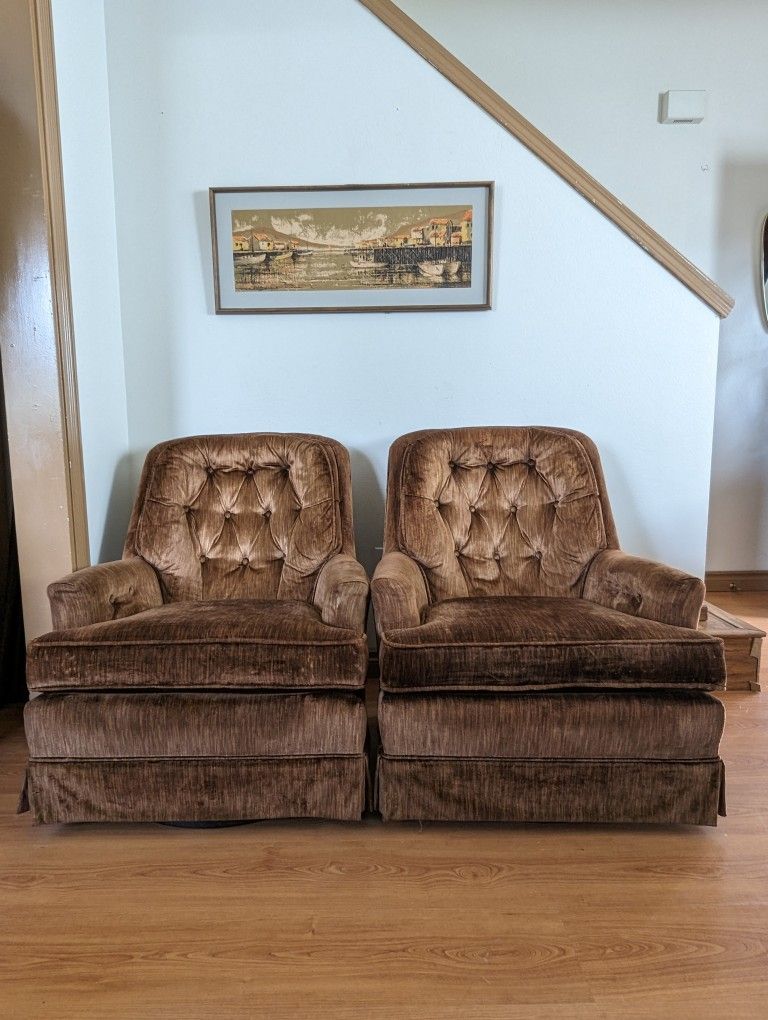 Mid Century Velvet Pair of Rockers / Tufted Back Vintage Boho Rocking Chairs