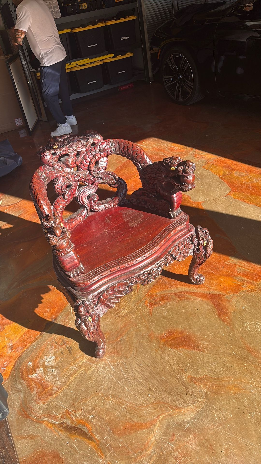 Antique Chinese Cherry Red Mahogany Wood Chair