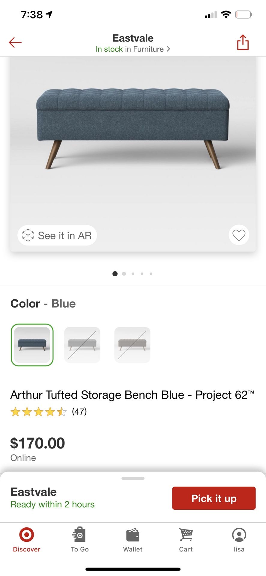 Arthur Tufted Storage Bench Blue - Project 62 for Sale in Ontario, CA