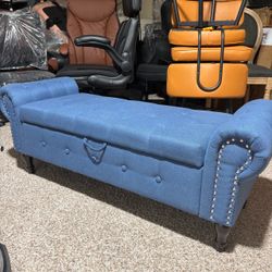 Storage Bench 51" End of Bed Benches Navy Blue Queen Size Storage Bench for Bedroom with Rolled Arms Tufted Ottoman Benches Upholstered Bench for Livi