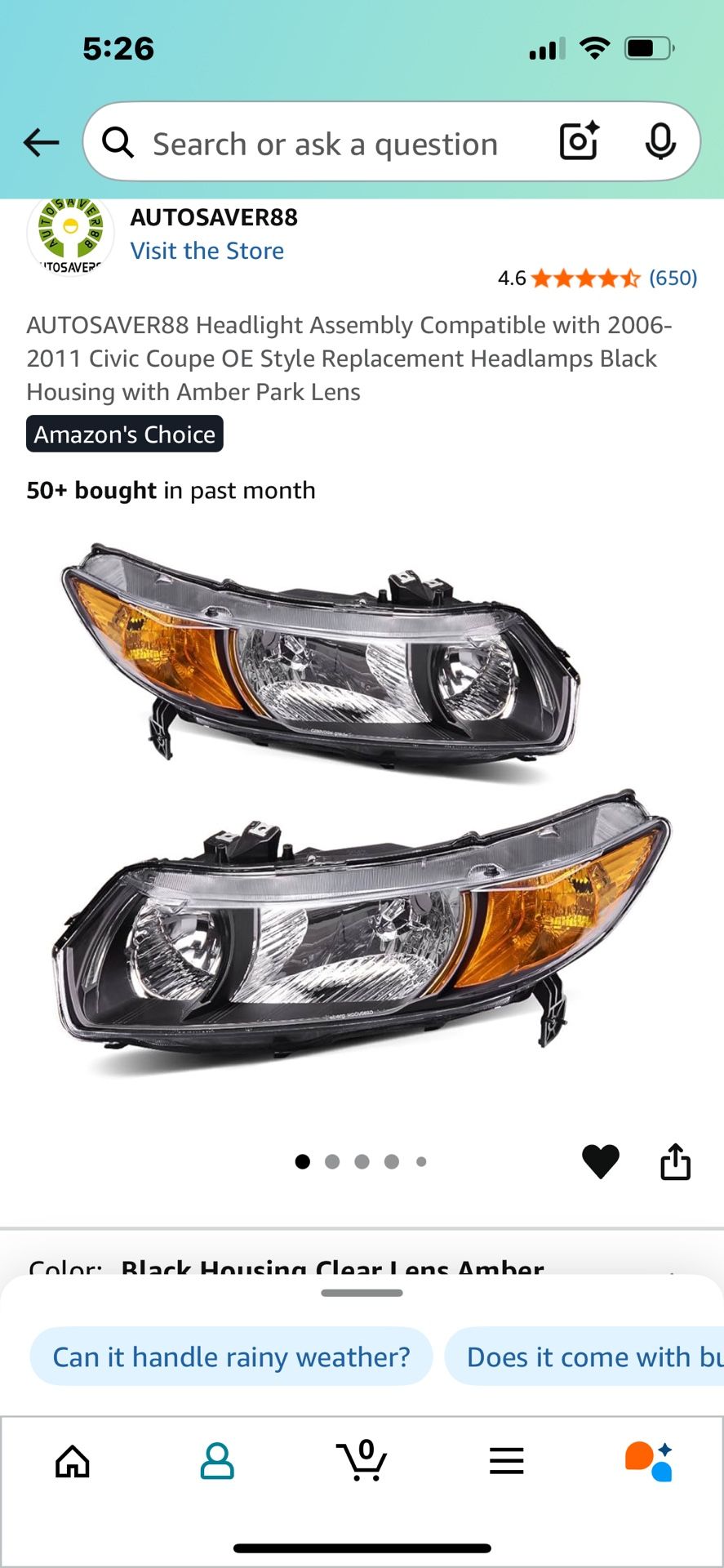Headlight Assembly Compatible with 2006-2011 Civic Coupe