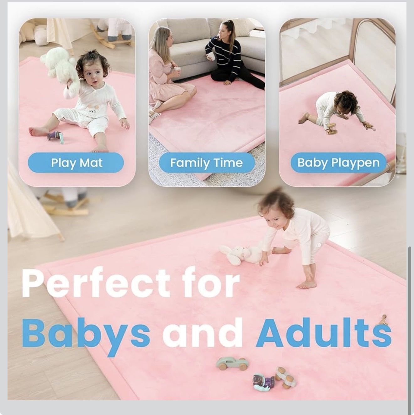 Thick Foam Baby Play Mat 79x118 – Soft, Non-Slip, Pink