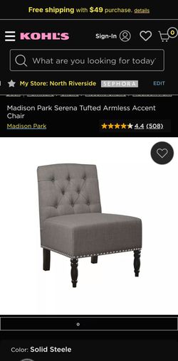 2 Madison Park Serena Tufted Armless Accent Chair - Solid Steele