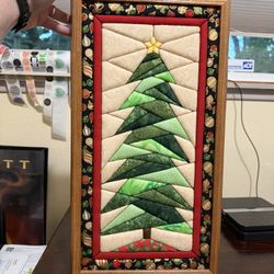 Vintage Christmas Wall Decor Quilted Hanging Framed Gnome Holiday