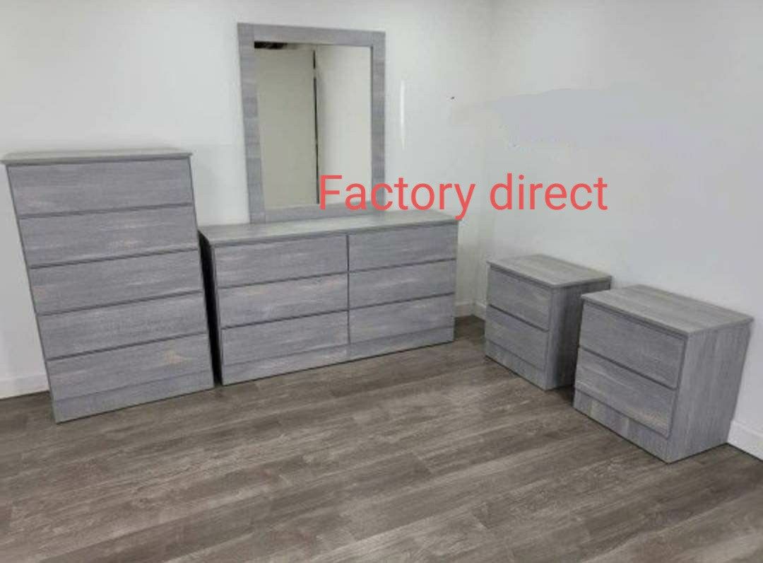 New Gray Mirror Dresser Chest And 2 Nightstands Without Handles