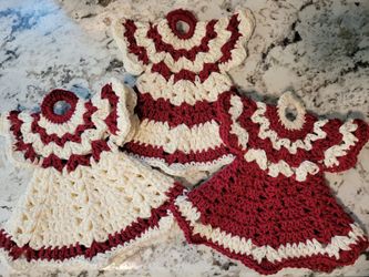 Hand crocheted cotton fun and pretty dress potholders $8 each