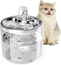 Cat Water Fountain, 88oz/2.6L Ultra Quiet BPA-Free Automatic Pet Drinking Fountain with Stainless Steel Top, Visible Water Level Dog Water Dispenser