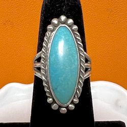 Southwestern Turquoise Sterling Silver Ring Size 5.5