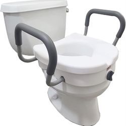 Carex E-Z Lock Raised Toilet Seat With Handles, 5" Toilet Seat Riser with Arms, Handicap Raised Toilet Seat For Seniors and Elevated Toilet Seat