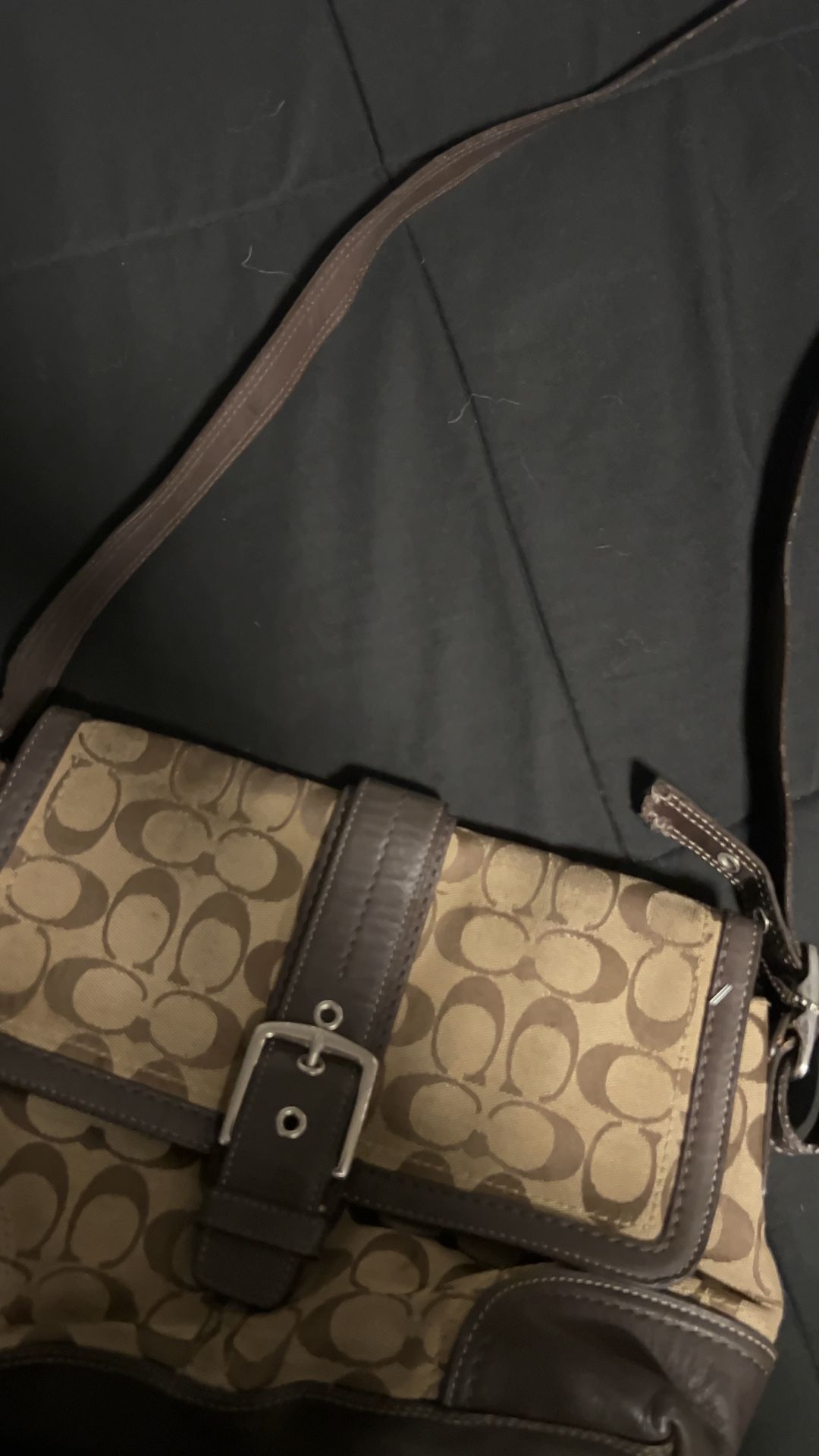 Vintage Coach Signature Brown Flap Shoulder Bag — Authentic
