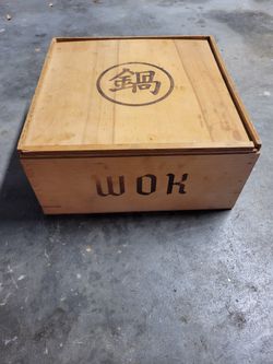 Vintage Chinese Wok Set w/ Wooden Box Taiwan Complete Kit Utensils Lid 70s