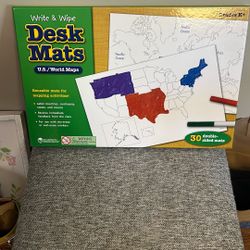 USA/World Write & Wipe Desk Mats Set Of 30