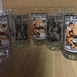 seven Norman Rockwell glasses, Saturday evening post