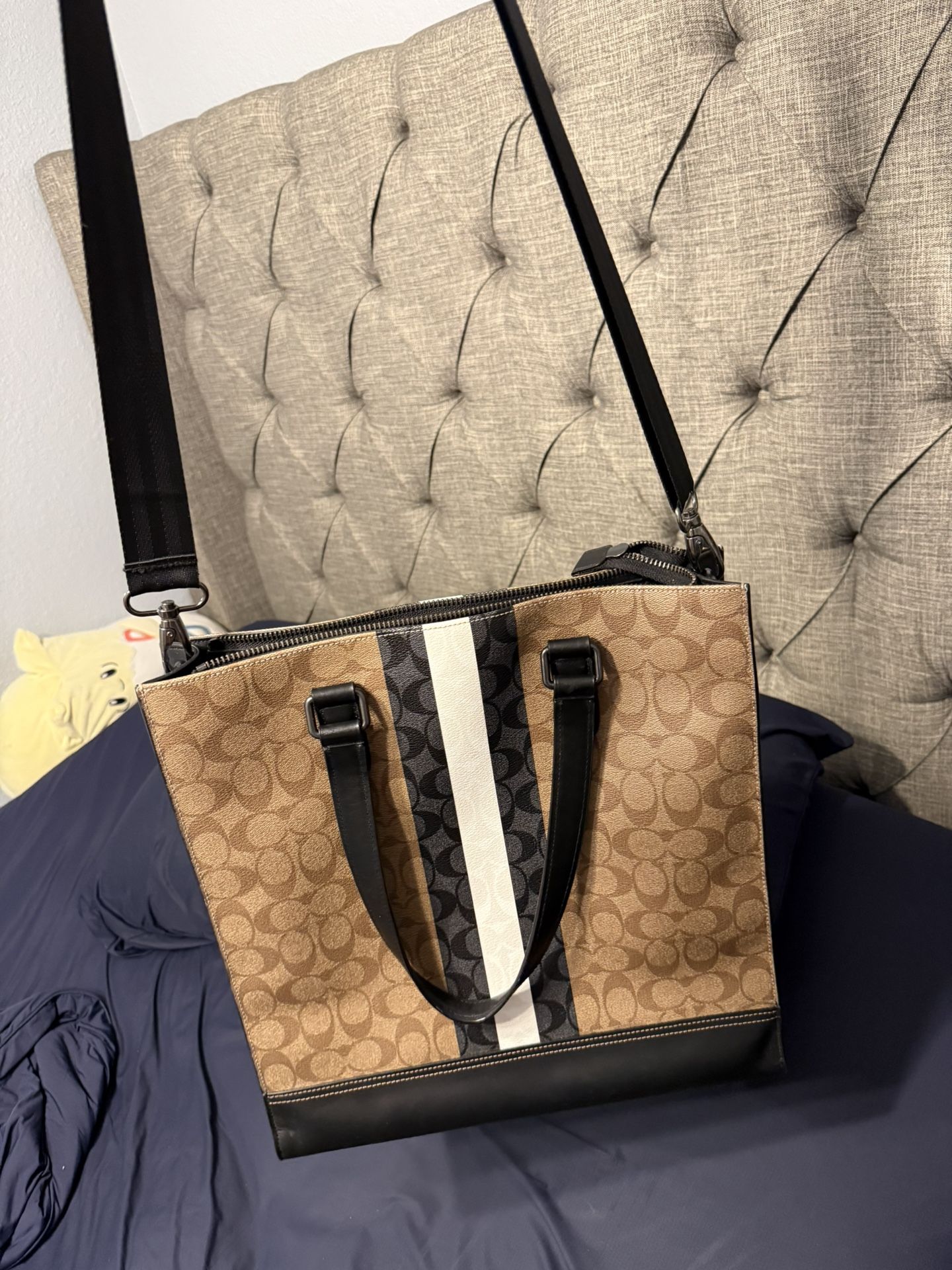 Coach Graham Structured Tote In Signature Canvas With Varsity Stripe