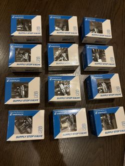 12 new in box EasyFlex Supply Stop Valve 1/2” nom barb x 3/8” od comp. Qrtr turn Ang valve