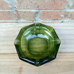 Vintage Green Glass Ashtray 