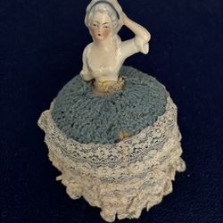 Antique Porcelain Half Doll Pin Cushion Doll
