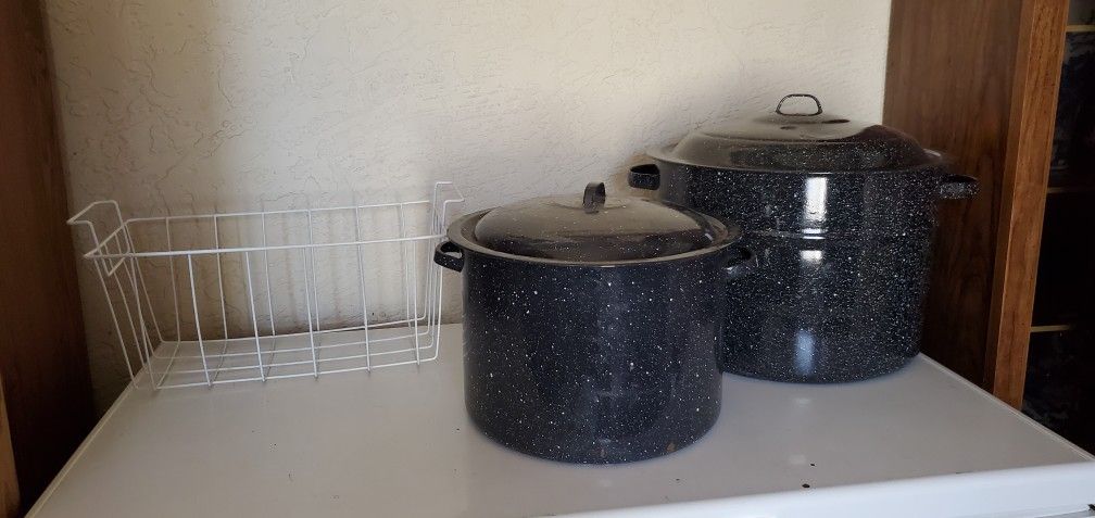 21 Quart Canning Lobster Stock Pot Pan Blue Granite Enamel